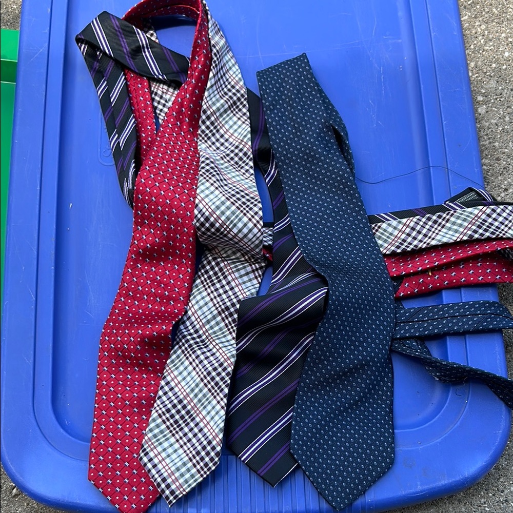 Assorted Men's Ties in Red, Blue, and Plaid - Lot of 4